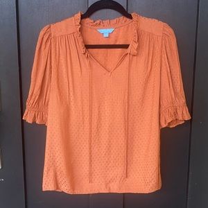 Draper James Copper Short Sleeve Blouse—Medium